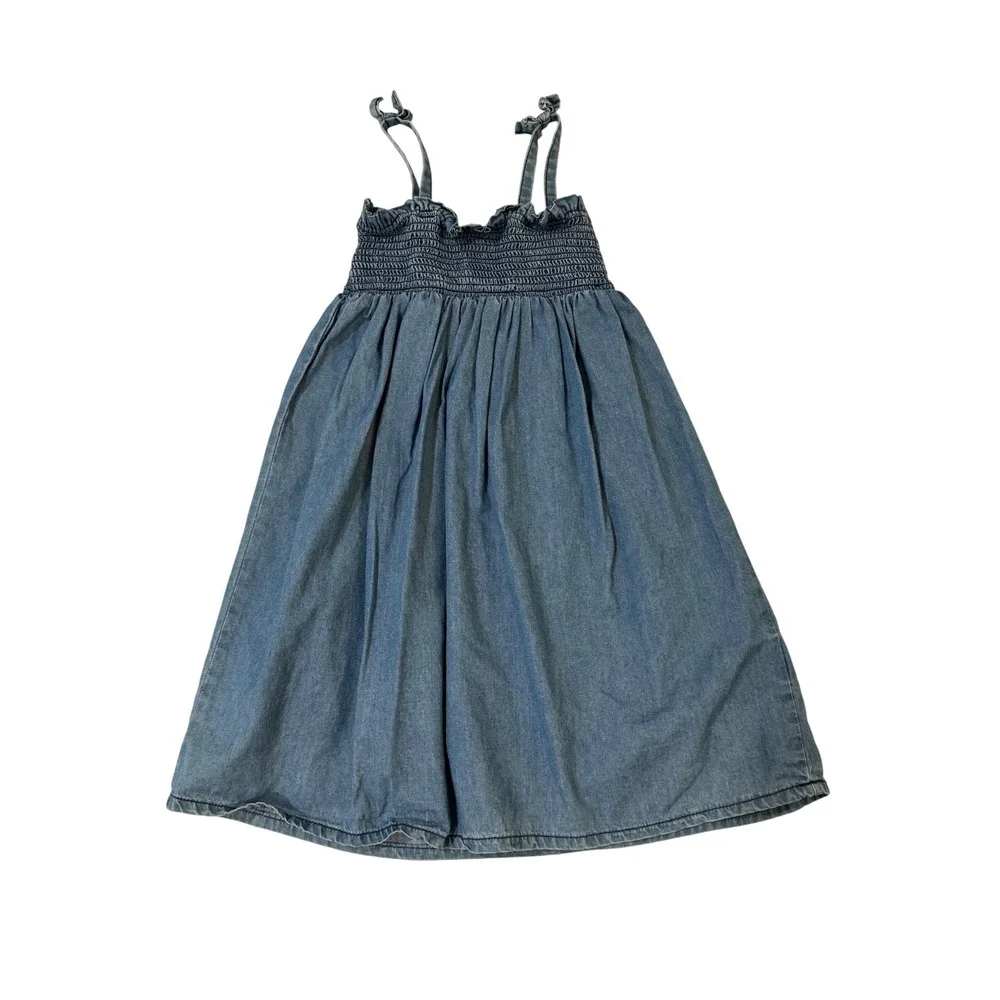 Janie and Jack Denim Dress Toddler 2T Blue Smocked Tie Strap Classic Play School